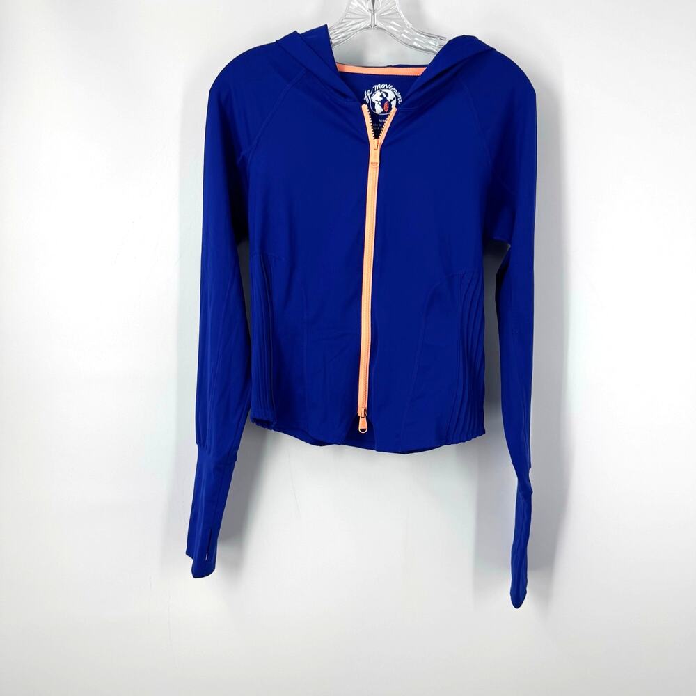 Free People FP Movement Playin' For Keeps Track Jacket M Blue Cropped Thumb hole